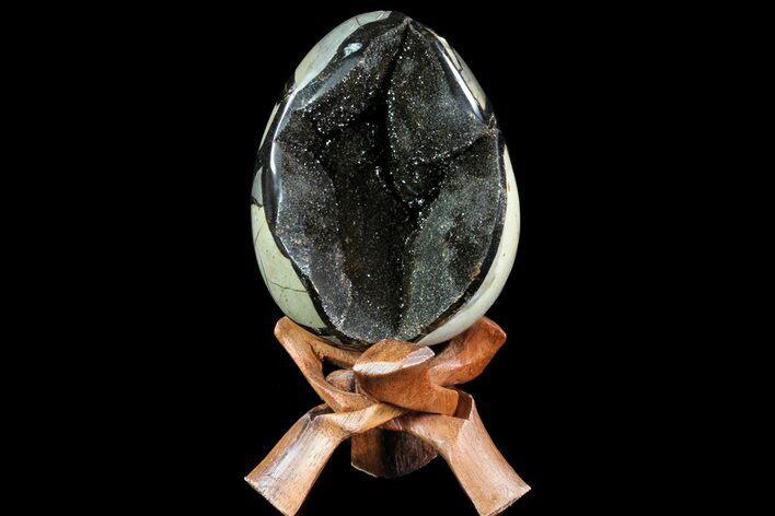 Septarian Dragon Egg Geode - Black Crystals #72004